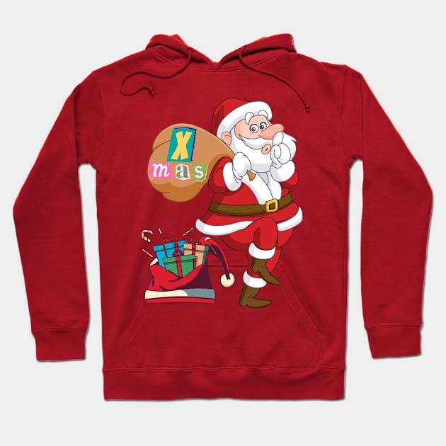 Santa Claus with a bag of presents Hoodie by Tee Trendz